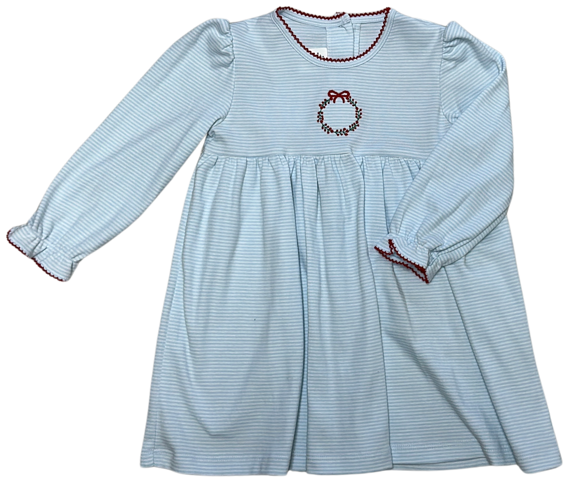 Christmas wreath knit blue stripe cotton knit drfess