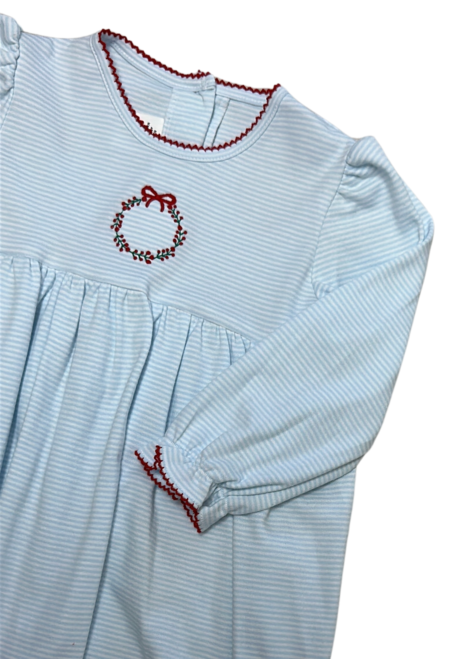 Christmas wreath knit blue stripe cotton knit drfess