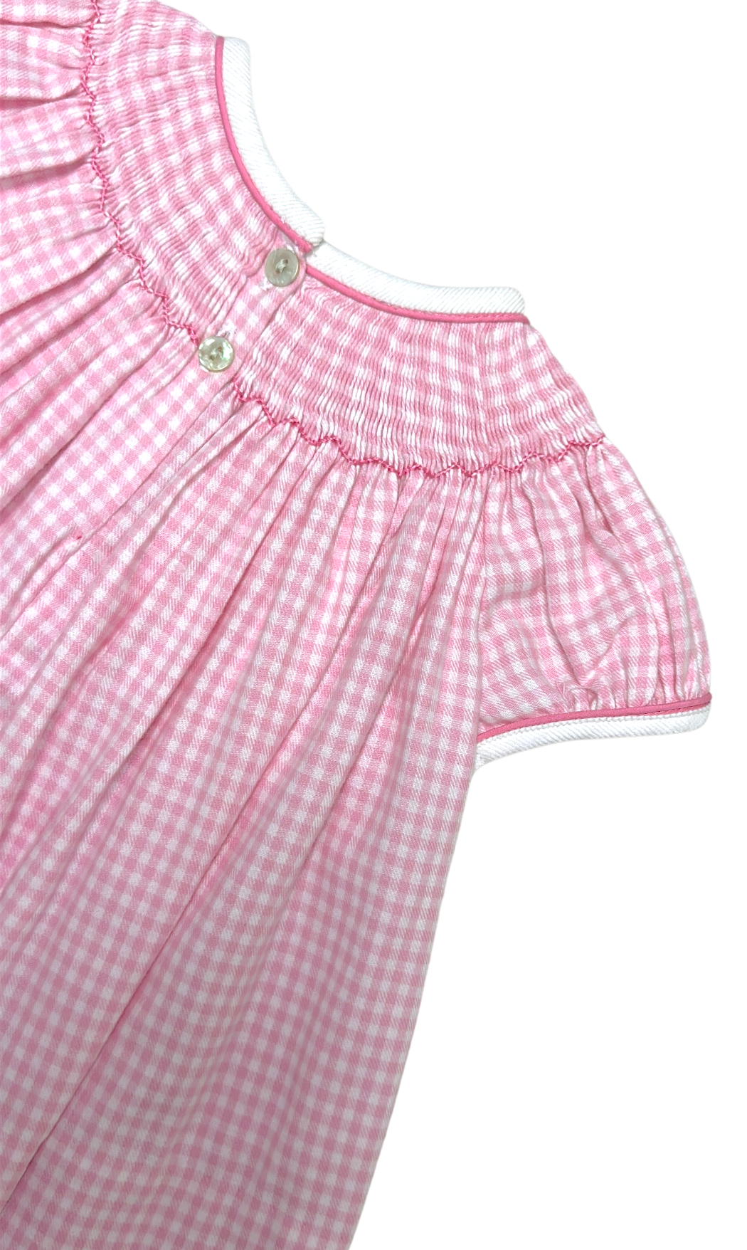 Pink Gingham Christmas Tree Smocked girl's bishop
