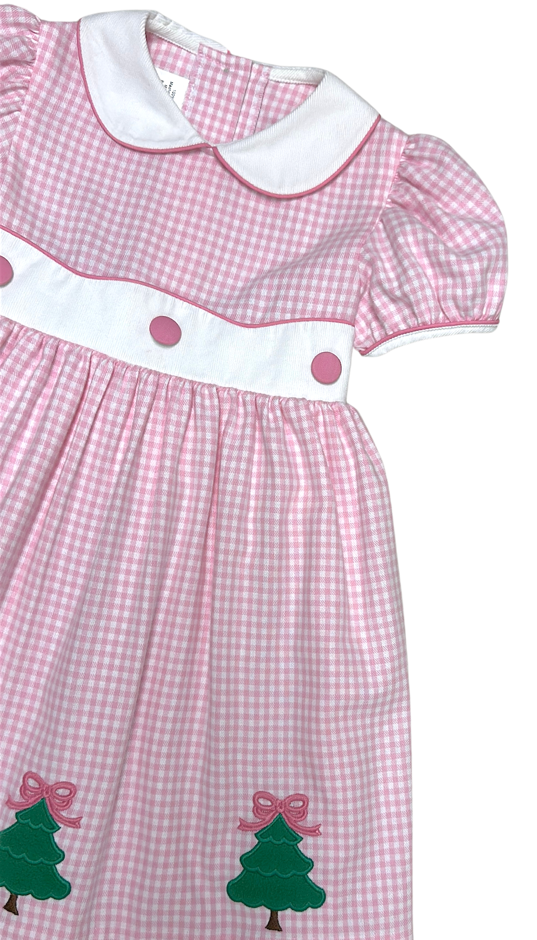 Pink checks Christmas Trees Girl's Classic Dress - Little Threads Inc. Children's Clothing