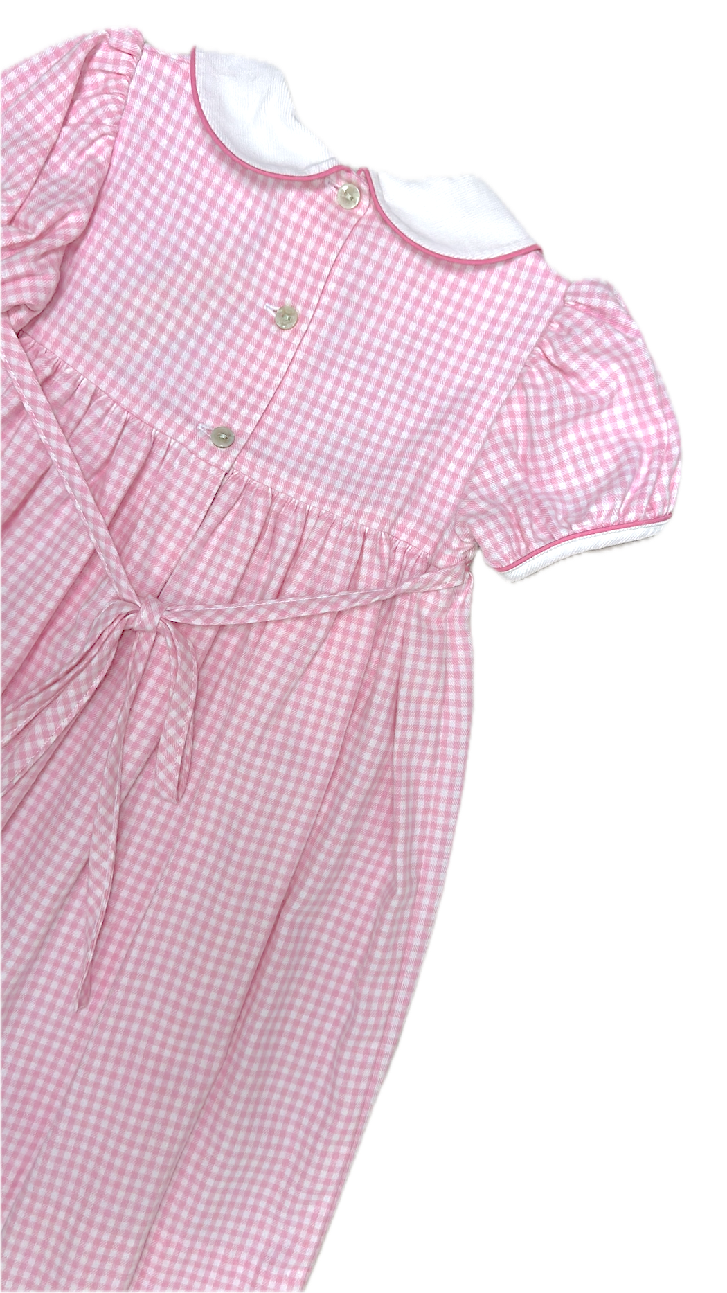 Pink checks Christmas trees hand smocked girl's dress