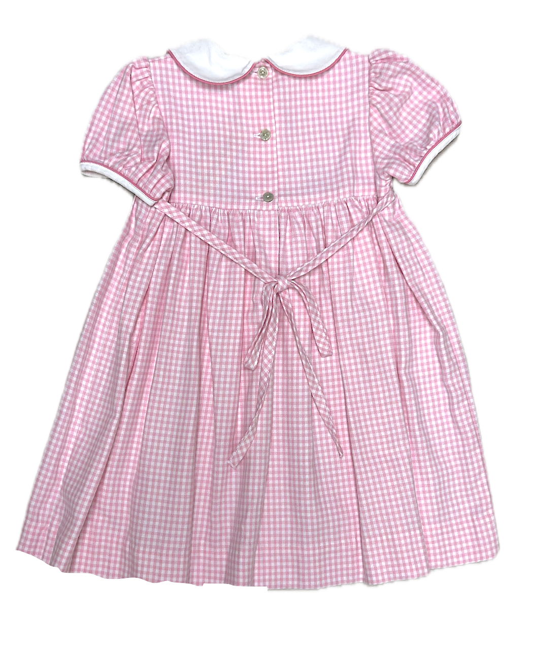 Pink checks Christmas trees hand smocked girl's dress