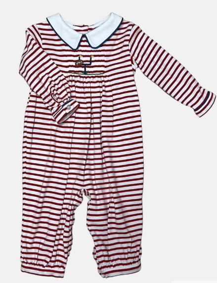 Baby Boy hand smocked romper Football Collection