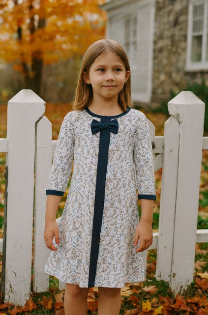 Fall Blue Dainty Glower Print A Line Girl's Dress - Little Threads Inc. Children's Clothing