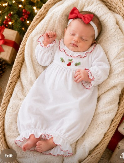 Baby Girl's "Christmas Stocking" Pima Cotton Day Gown