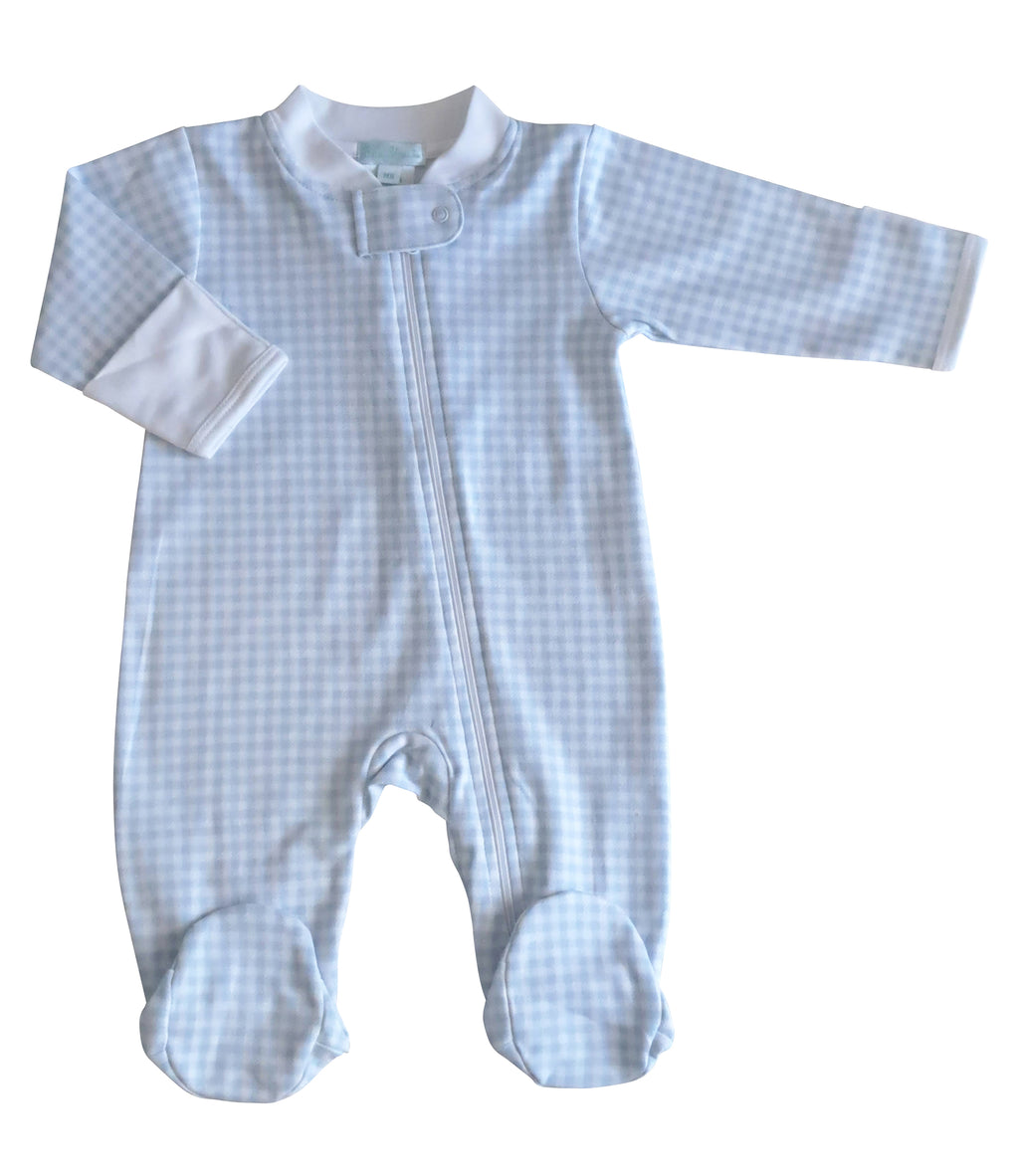 Baby Boy's "Blue Checks" Zipper Pima Cotton Footie - Little Threads Inc. Children's Clothing
