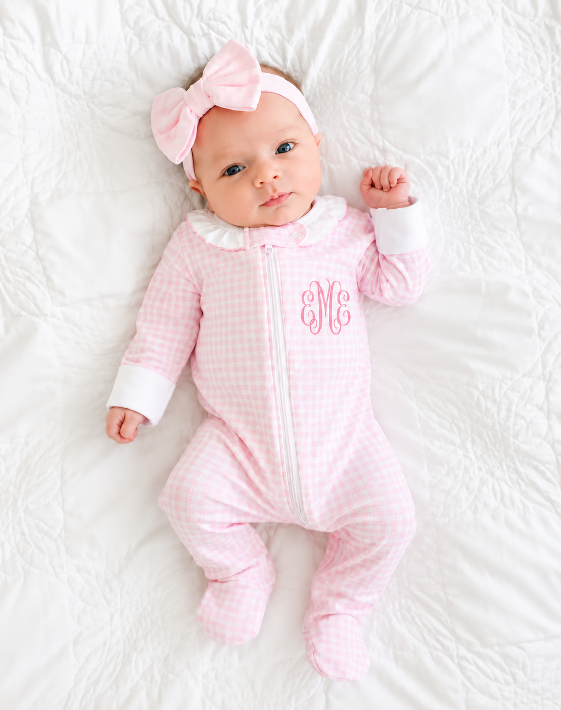 Pink Checks Pima Cotton Baby Girl Footie – Perfect for Monogramming