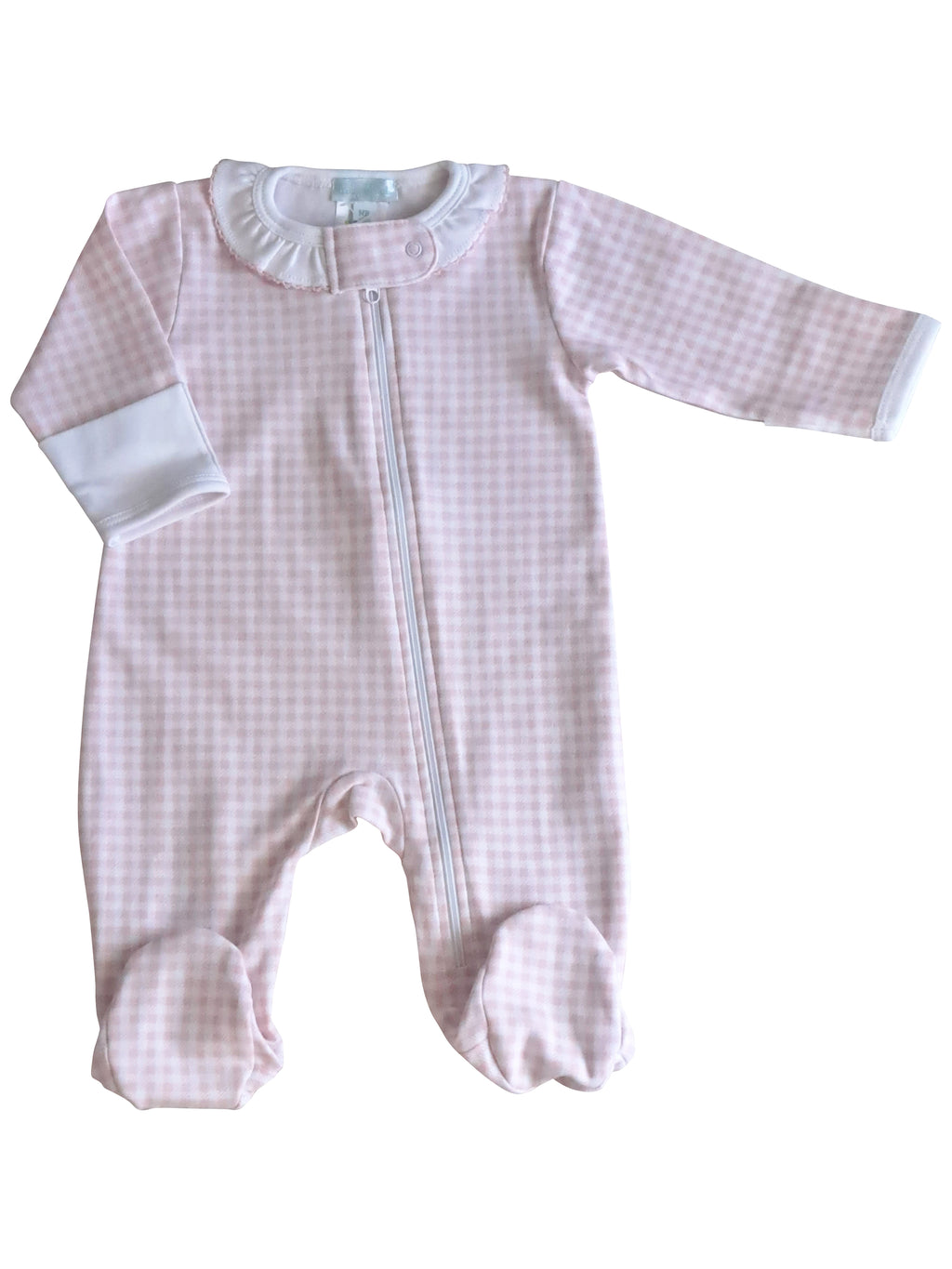 Baby Girl's "Pink Checks" Zipper Pima Cotton Footie - Little Threads Inc. Children's Clothing