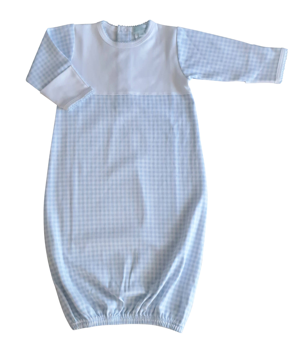 Baby Boy's "Blue Checks" Pima Cotton Gown - Little Threads Inc. Children's Clothing