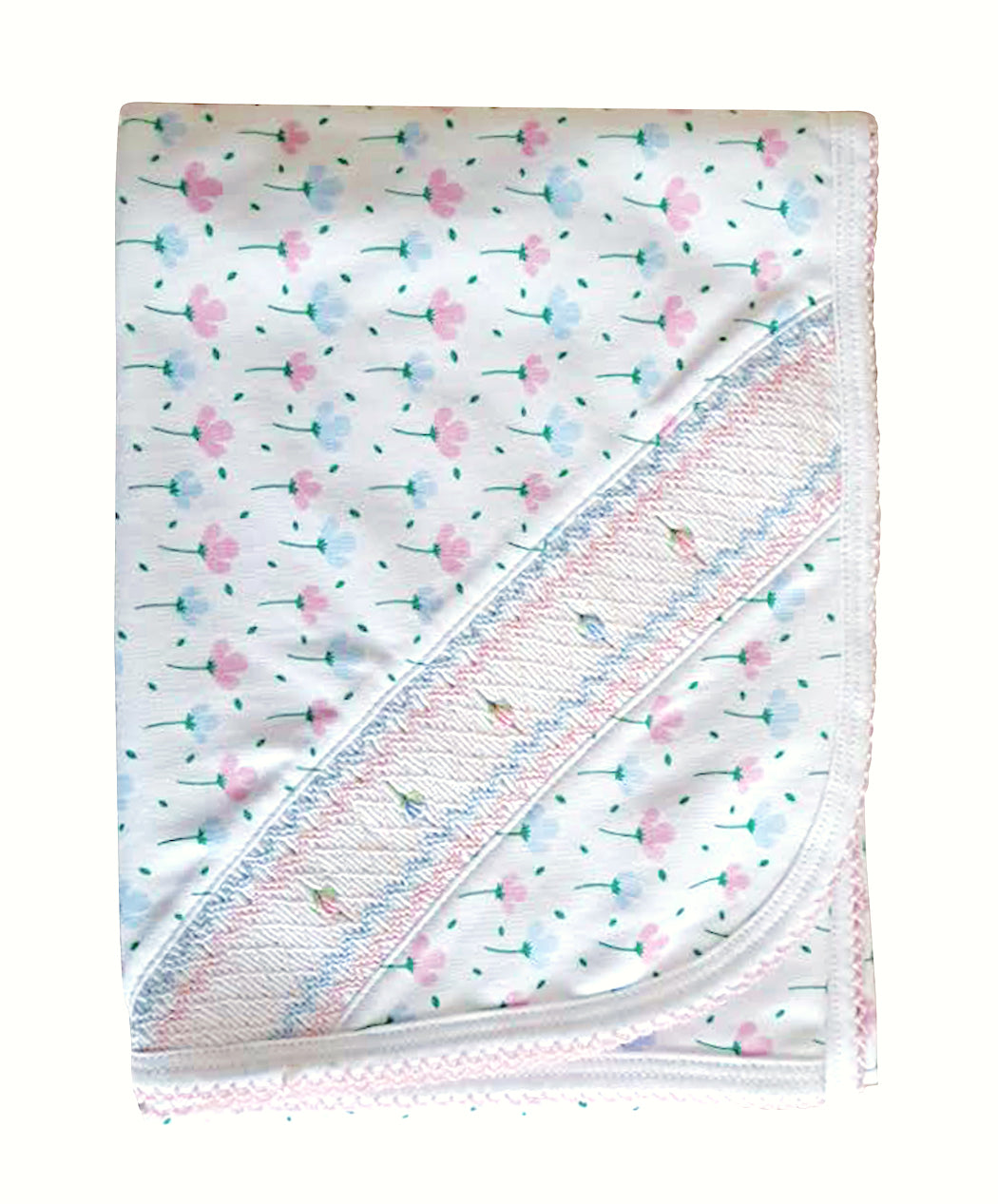 Hand smocked Spring flowers blanket Pima Cotton - Little Threads Inc. Children's Clothing