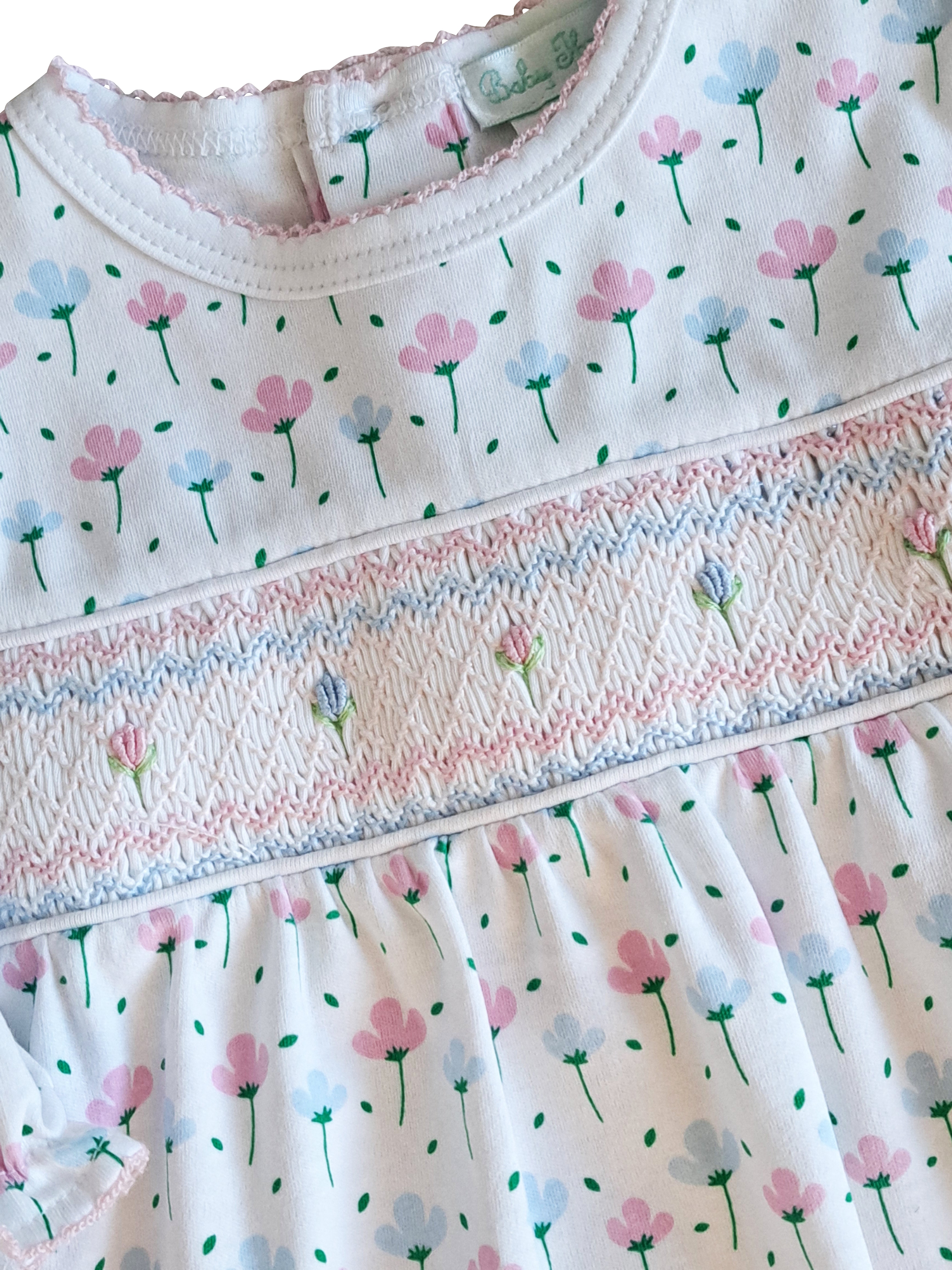 Hand smocked Spring flowers daygown Pima Cotton - Little Threads Inc. Children's Clothing