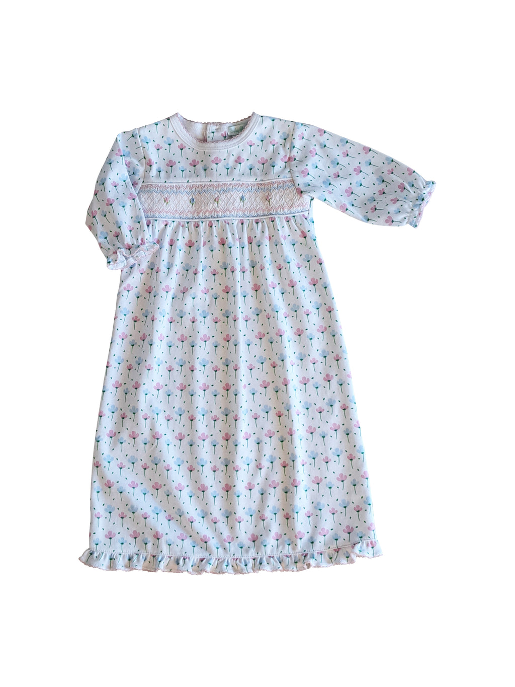 Hand smocked Spring flowers daygown Pima Cotton - Little Threads Inc. Children's Clothing