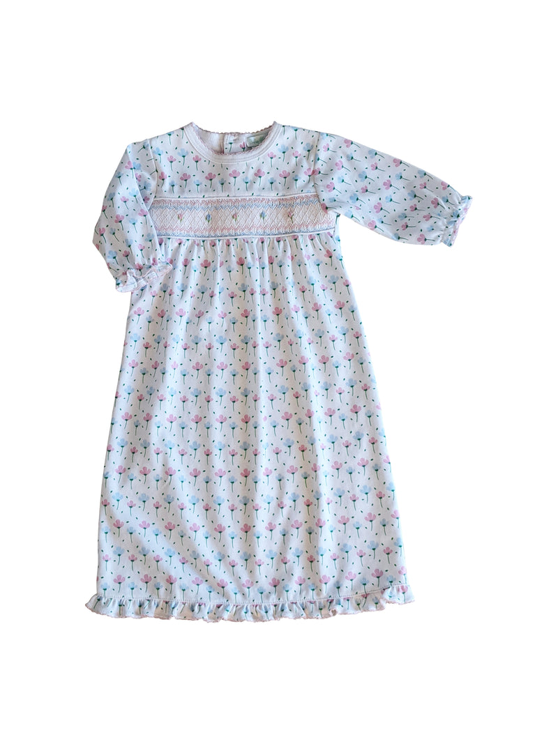 Hand smocked Spring flowers daygown Pima Cotton - Little Threads Inc. Children's Clothing