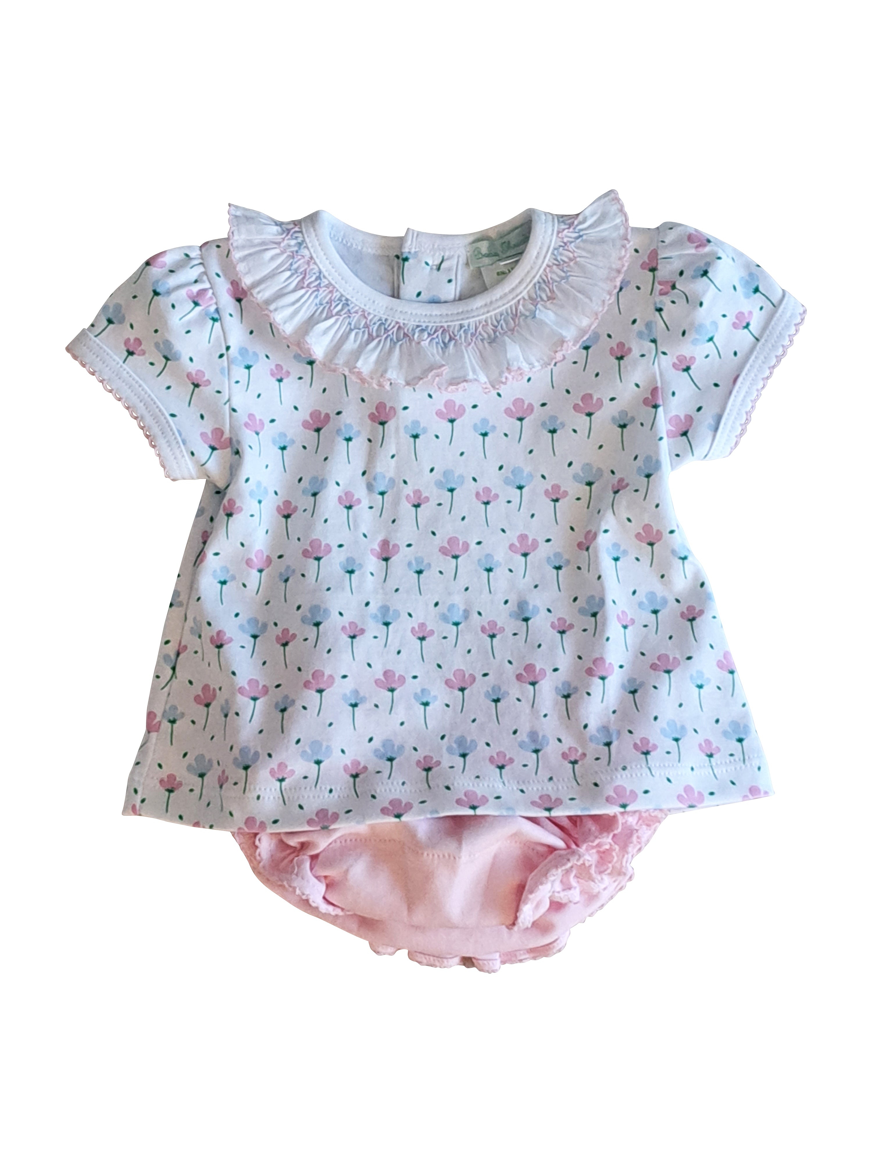 Hand smocked Spring flowers diaper set Pima Cotton - Little Threads Inc. Children's Clothing