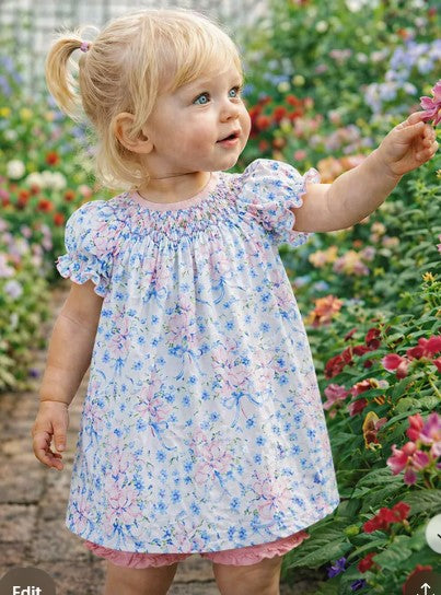 Blue Spring Flowers Girl's Bishop Dress