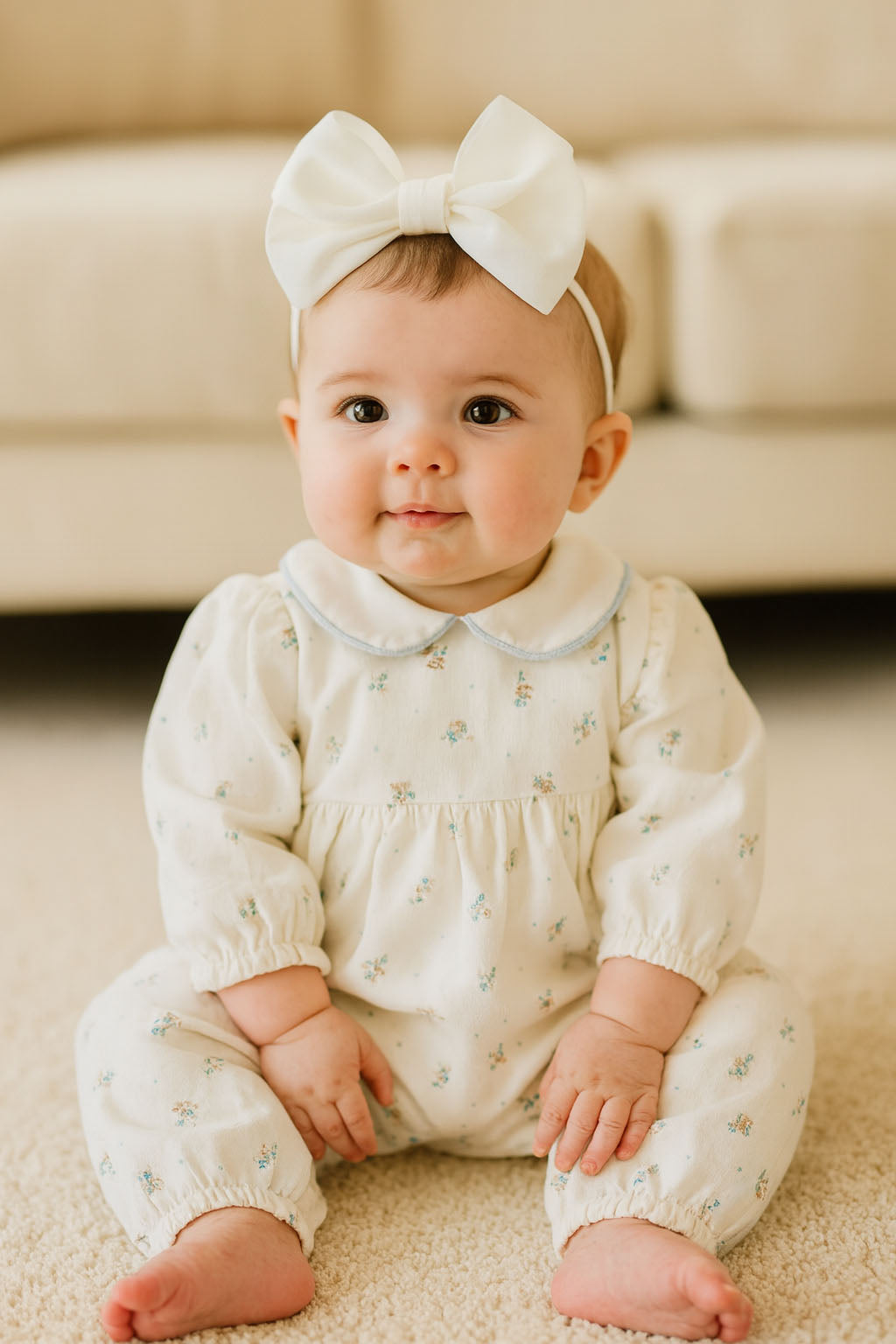 Baby Threads Baby Girl's Romper Set – Dainty Blue Fall Flowers | 100% Pima Cotton