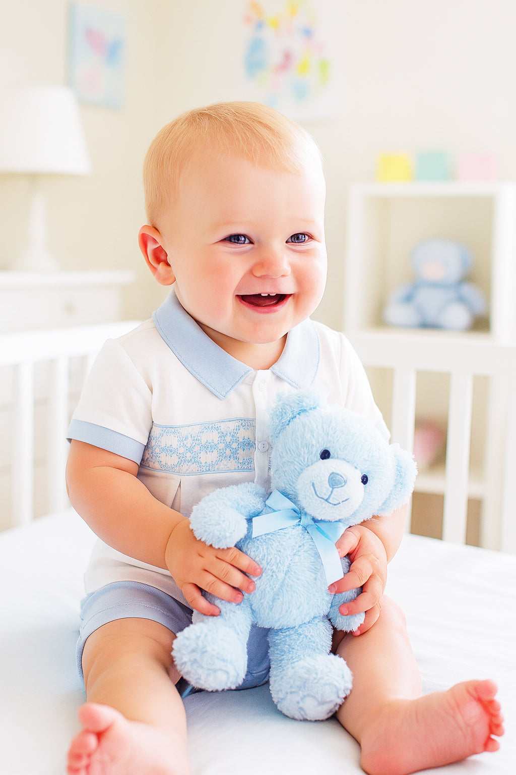 Baby Boy's Blue and White Argyle diaper set