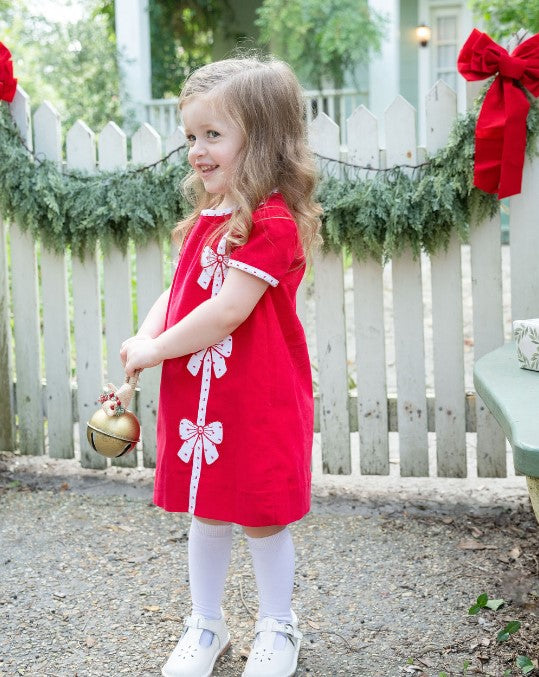 Christmas Red Bows A-line Girl's dress - Little Threads Inc. Children's Clothing