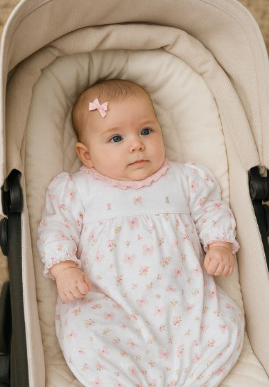 Bows & Flowers  Print Baby Gown - Little Threads Inc. Children's Clothing