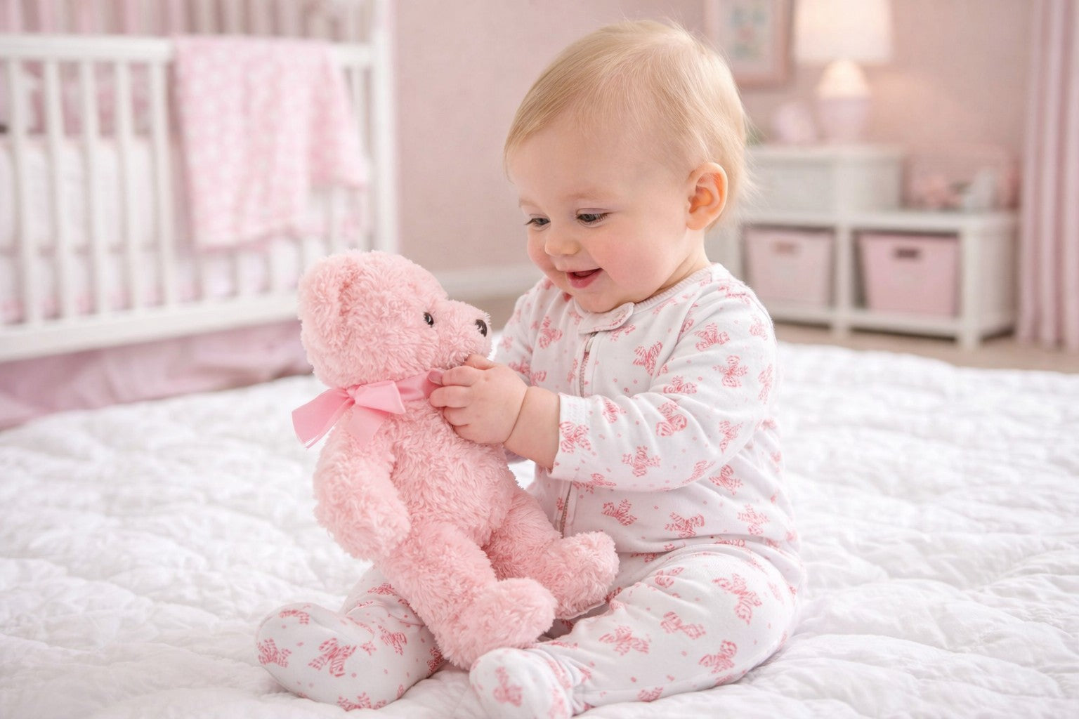 Pink Bows, baby girl footie