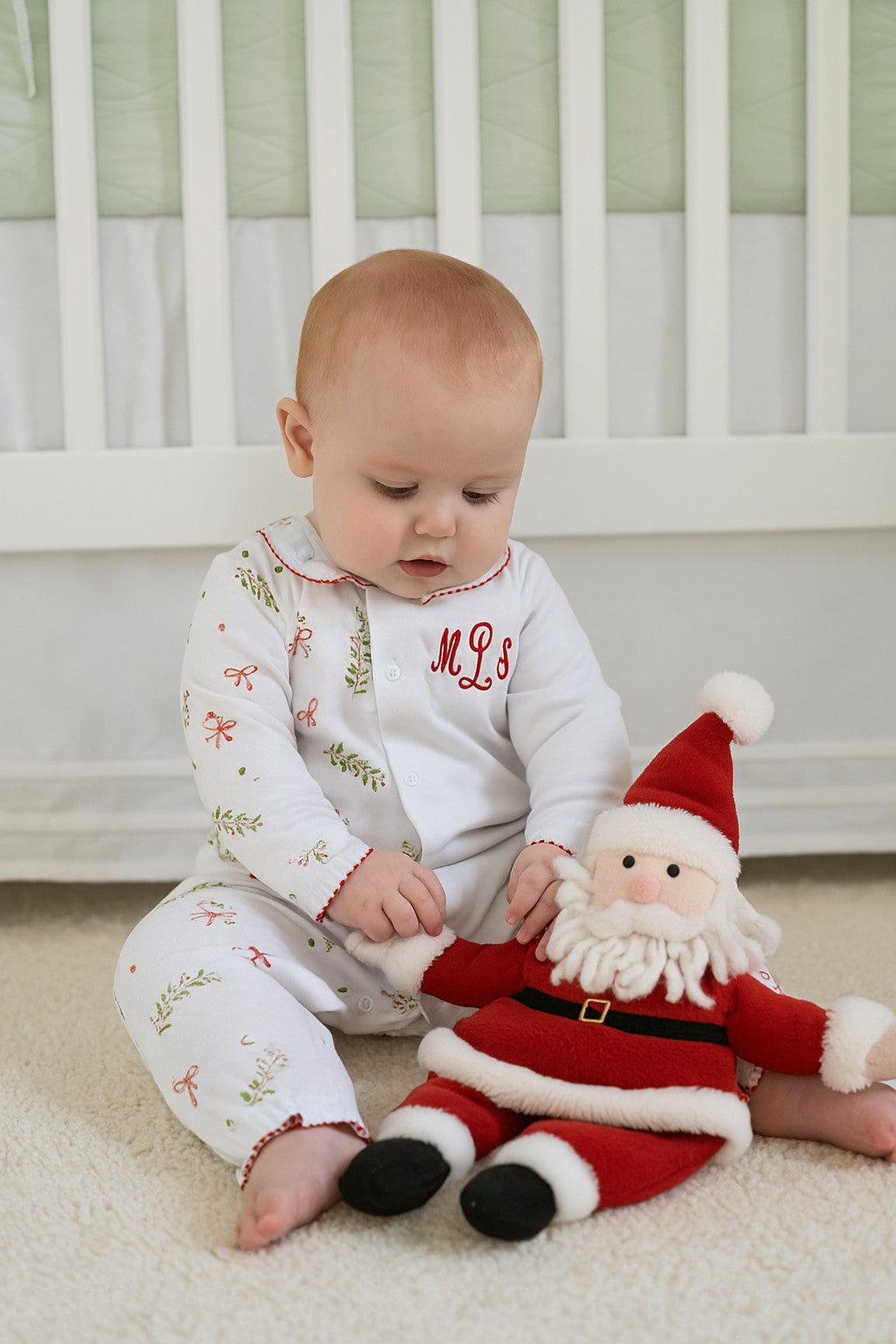 Christmas bows and hollies baby girl converter monograming gown