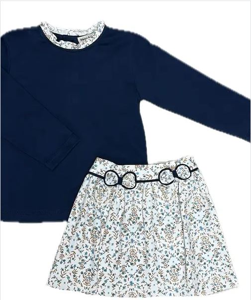 Girl's Dainty Blue Floral Girls Skirt Set Ariana and Drew Collection