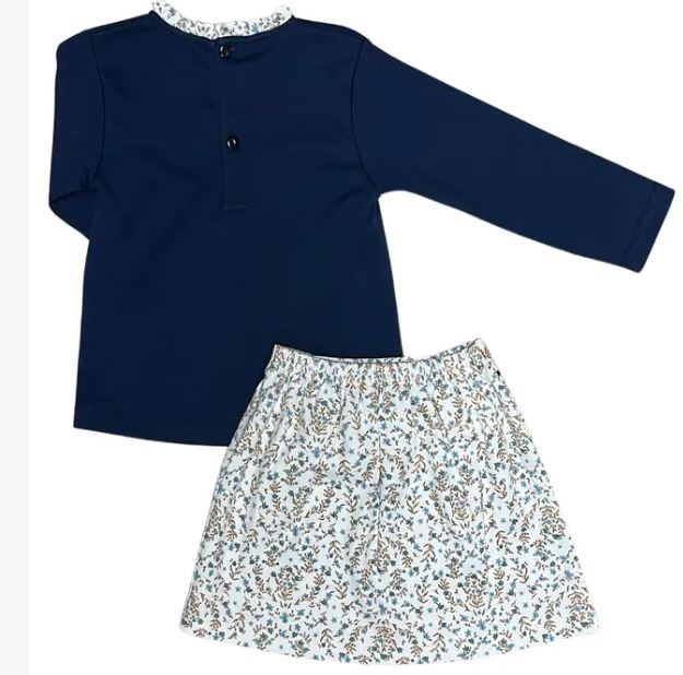 Girl's Dainty Blue Floral Girls Skirt Set Ariana and Drew Collection