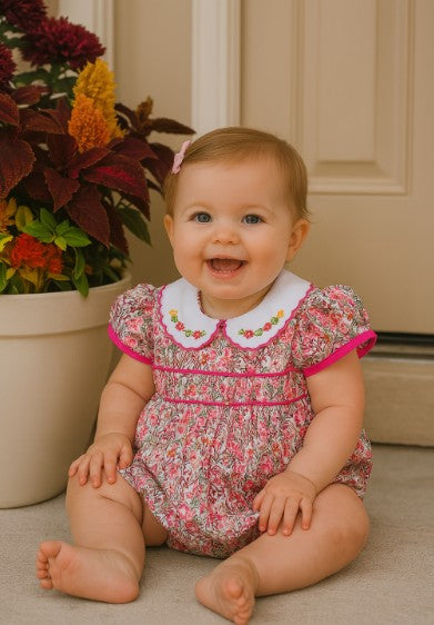 Baby Girl's "Amy & Lucas" Bubble with Embroidered Collar