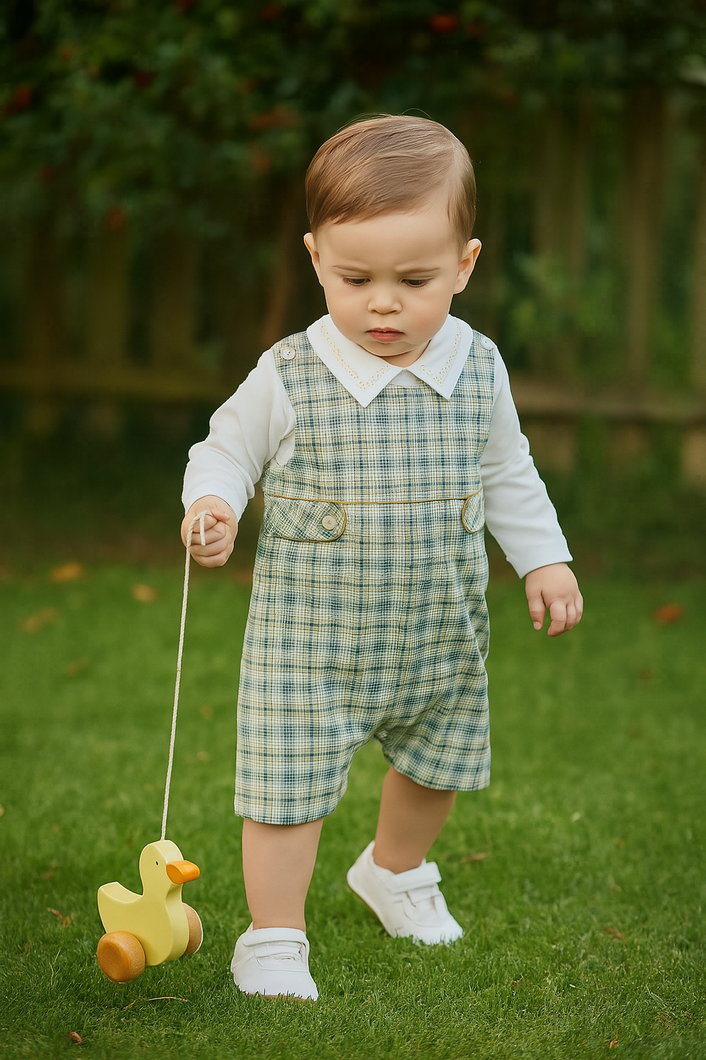 Fall Flowers Boy White long sleeve top checkered Overall - Little Threads Inc. Children's Clothing