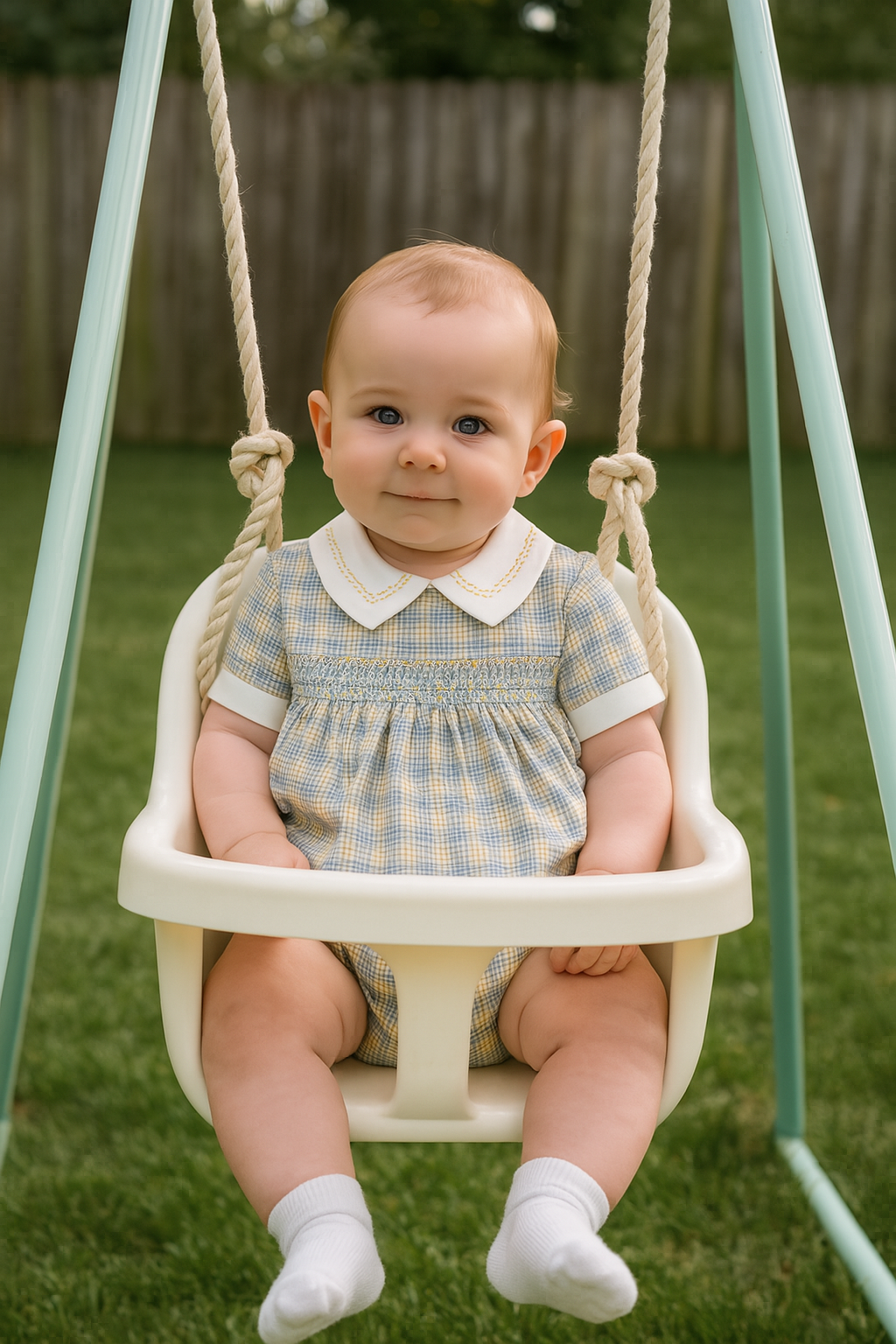 Fall Flowers - Hand smocked baby boy checkered romper - Little Threads Inc. Children's Clothing