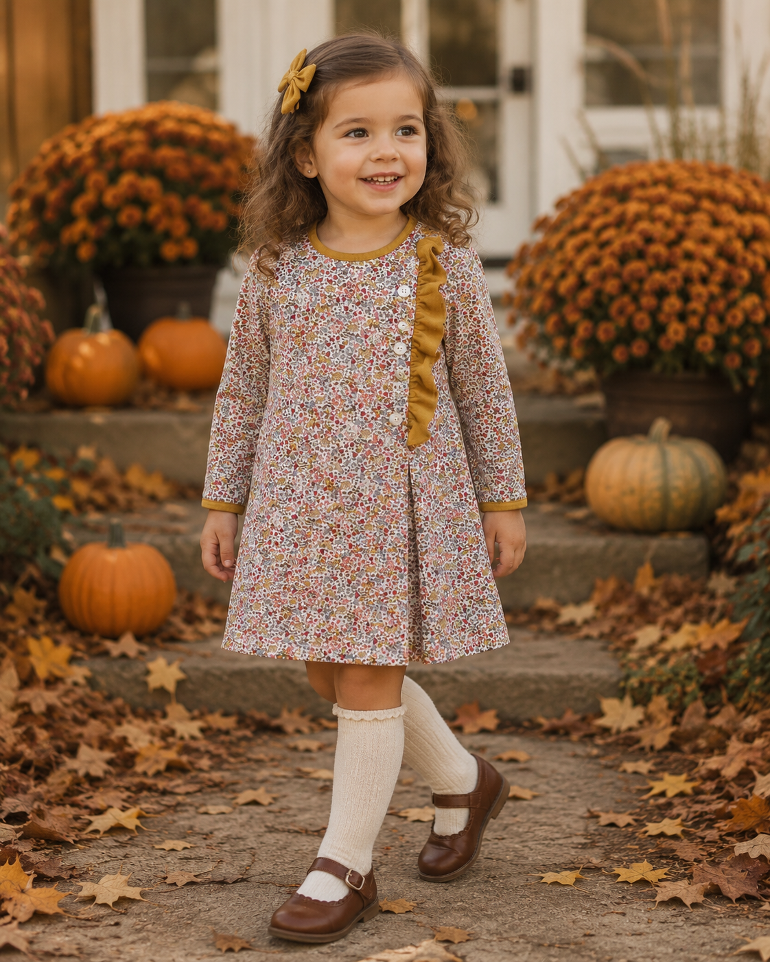 Fall Floral A-line Girl's Dress