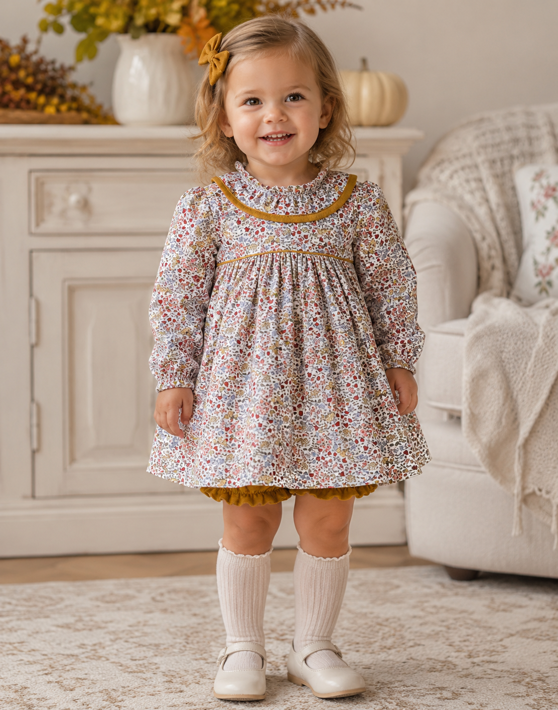 Celine Fall Floral Long Sleeve Bloomer Set