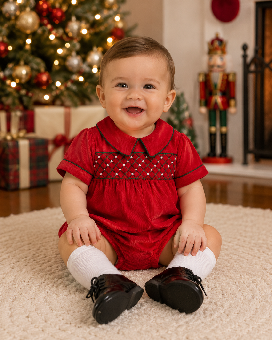 Baby Boy's "Christmas Classic" Red Corduroy Romper