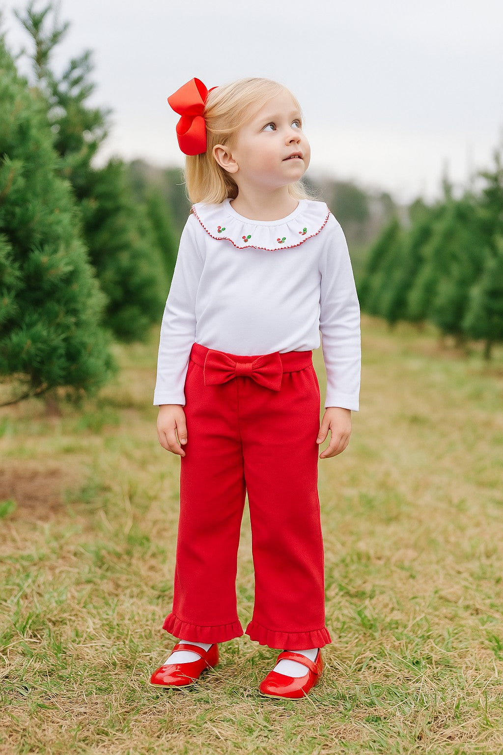 Holiday Holly Ruffle Top & Red Corduroy Pant Set