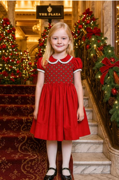 Christmas Hand  Smocked Girl's Dress