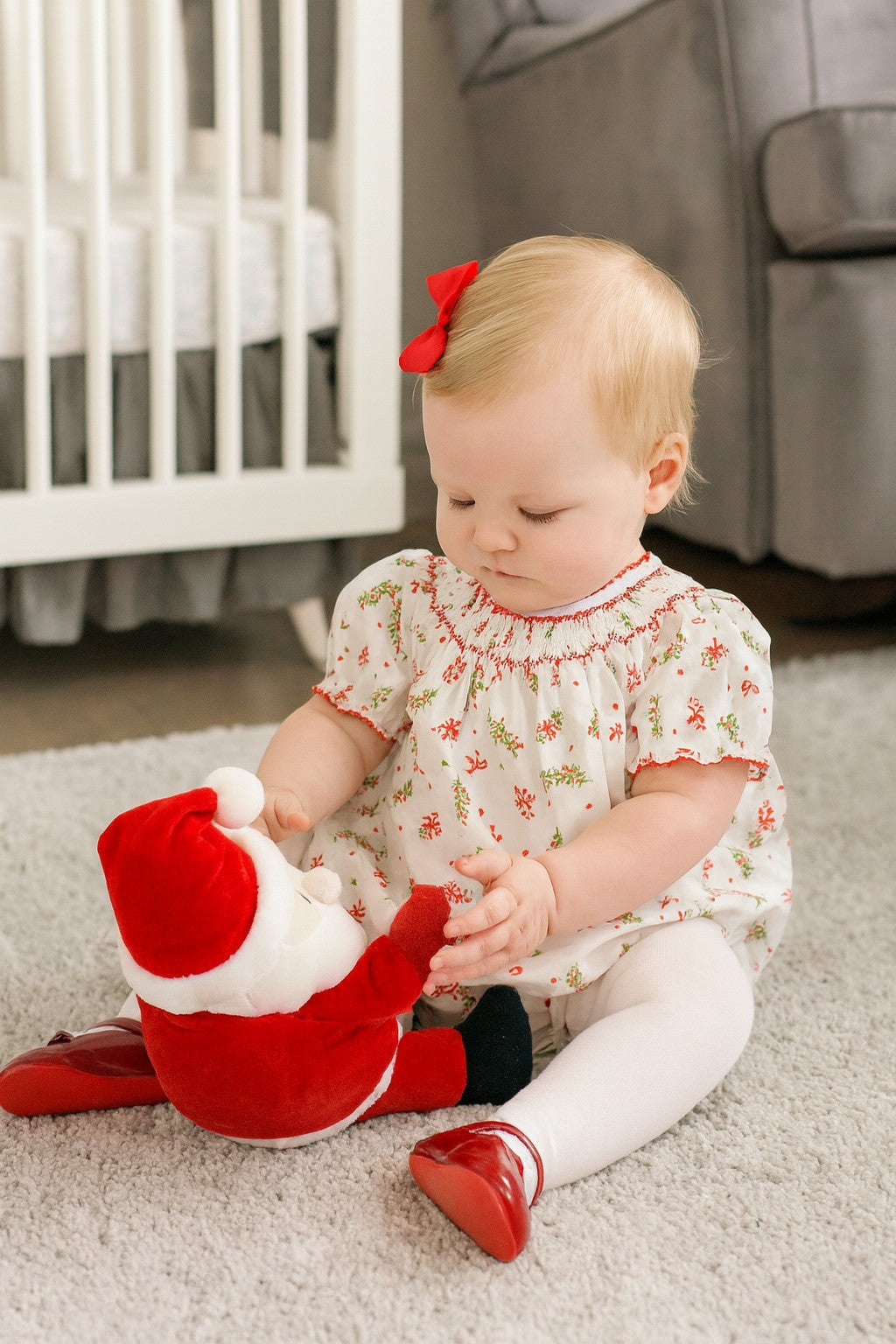Baby Girl's Christmas Candy Canes & Bows Pima Cotton Bishop