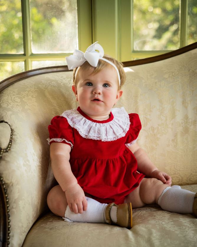 Baby Girl's Red Corduroy Christmas Bubble - Little Threads Inc. Children's Clothing