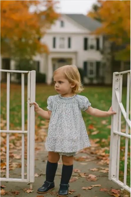 Blue Floral Hand Smocked Girls Bishop Ariana and Drew 2pc Set