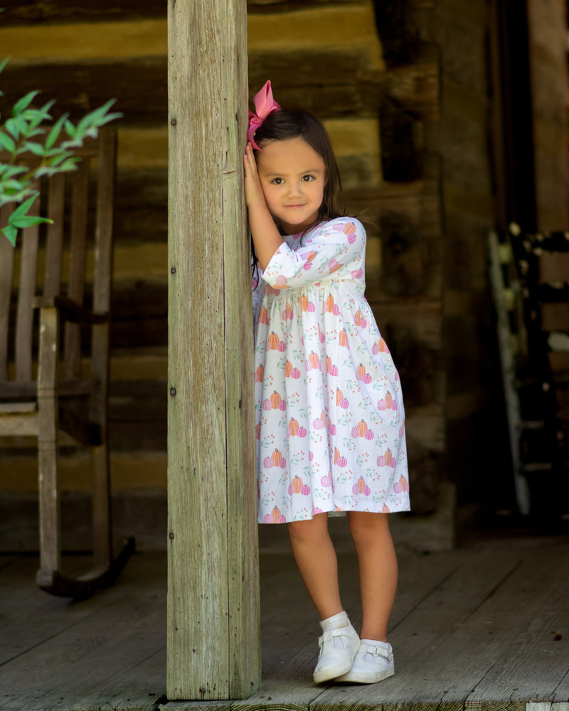 Girls' "Fall Pumpkin" Pima Cotton Dress - Little Threads Inc. Children's Clothing