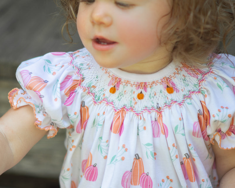 Girl's "Pumpkin" Smocked Bishop - Little Threads Inc. Children's Clothing