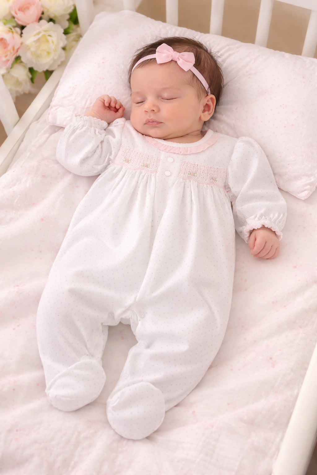 Baby Girl's Polka Dot Smocked Footie