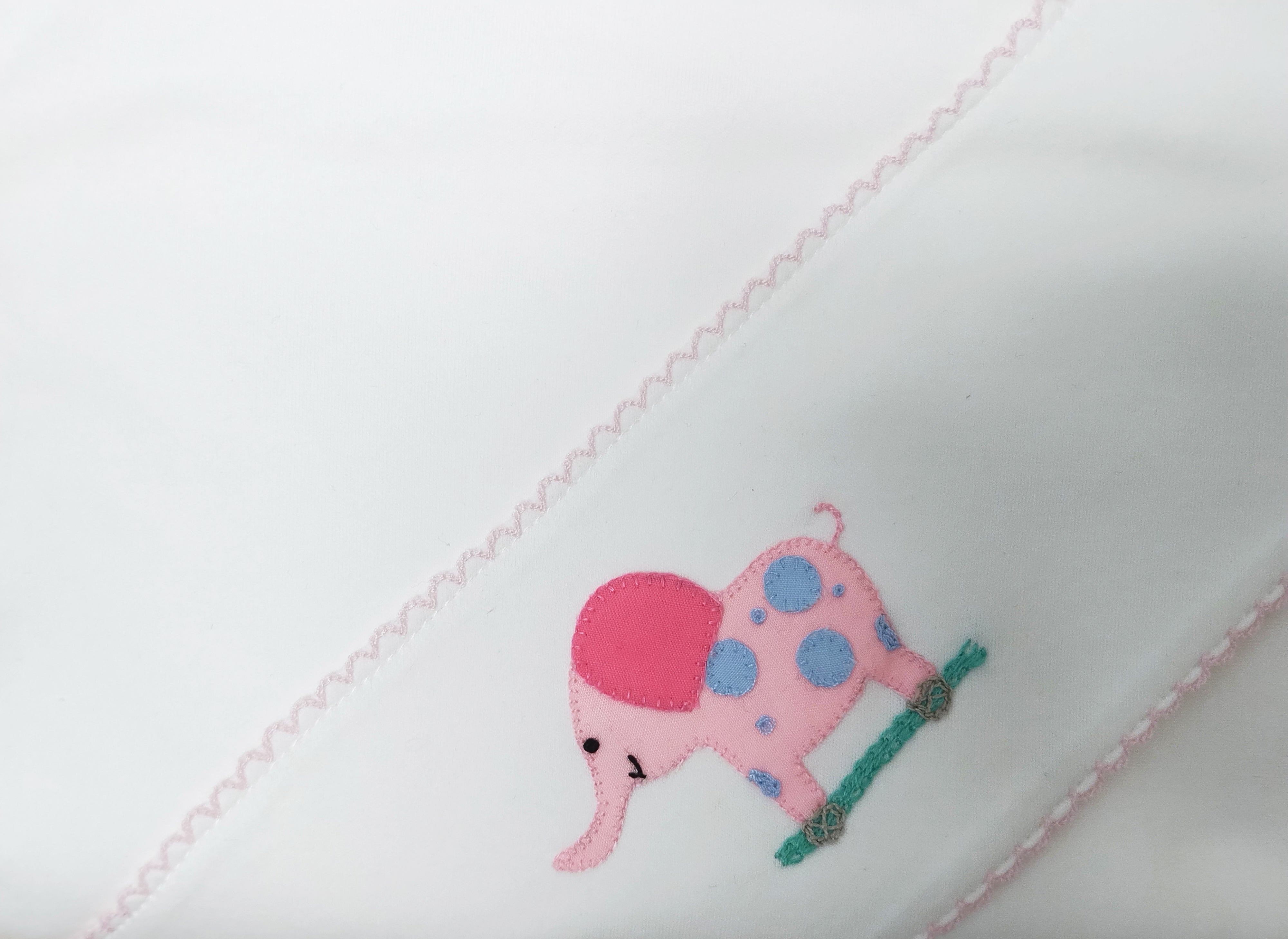 Baby Girl’s White Blanket with Pink Elephant Embroidery - Little Threads Inc. Children's Clothing