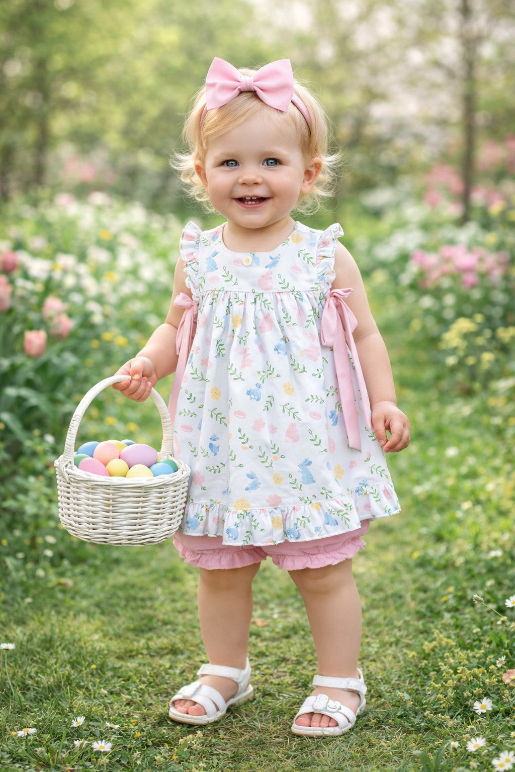 Girl's Bloomer set Easter floral with Bunnies