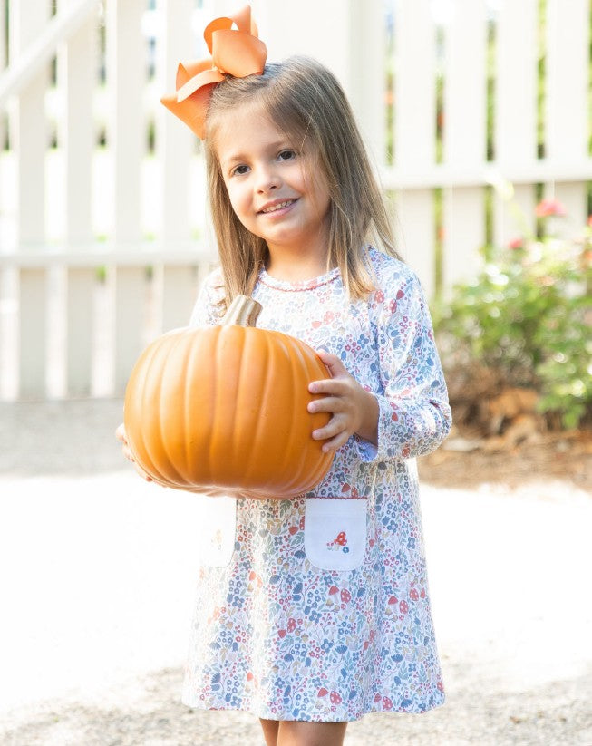 Girl's "Fall Flowers" Long Sleeve A-line Pima Cotton girl's Dress - Little Threads Inc. Children's Clothing