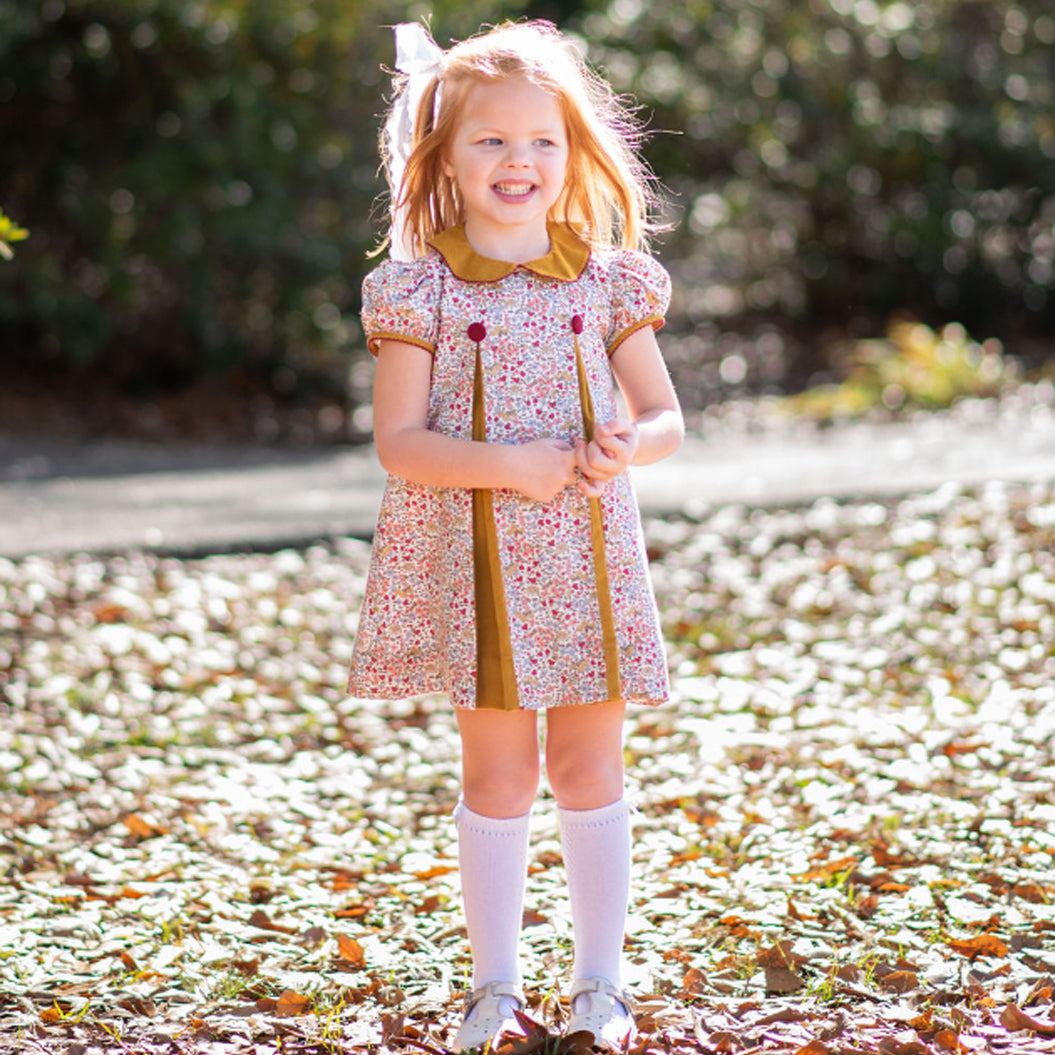 Celine and Lucas - Fall Floral print Pleated Girl Dress - Little Threads Inc. Children's Clothing