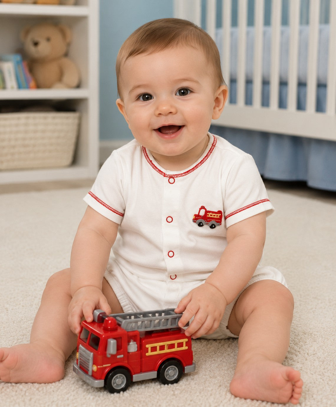 Baby Boy's "Firetruck" Pima Cotton Diaper Set
