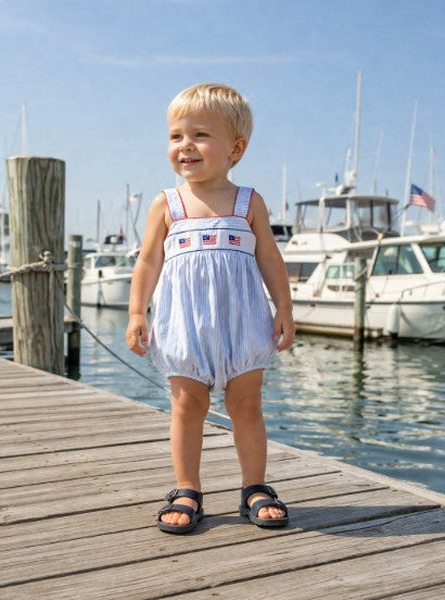 Baby Boy's "4th of July" Striped Light Blue Romper - Little Threads Inc. Children's Clothing