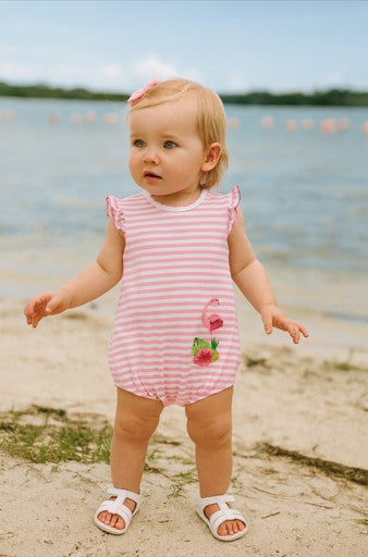 Flamingo Pink Applique baby girl romper Pima Cotton