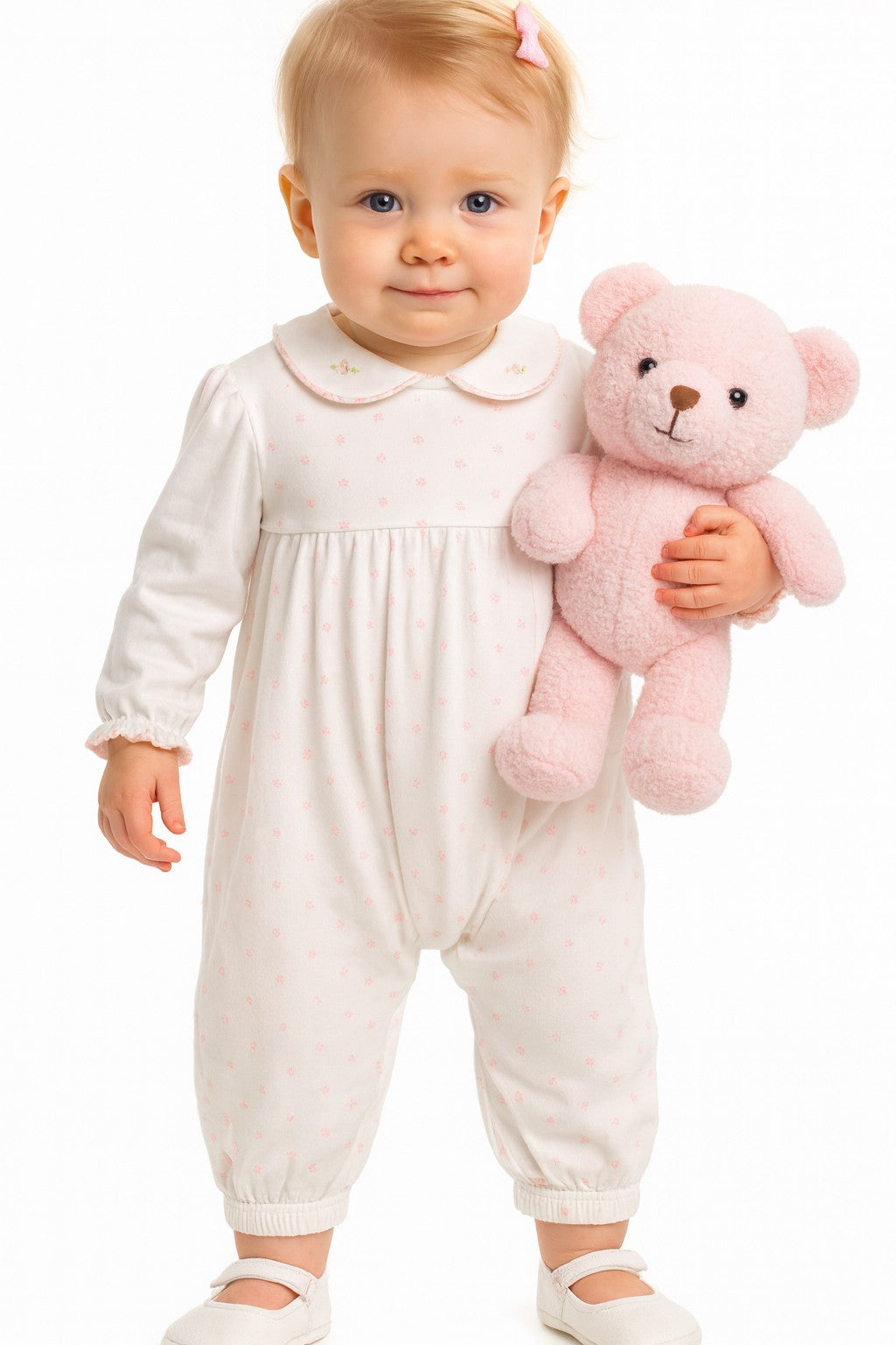 Baby Girl's Pink Flower Print Pima Cotton Overall & Onesie Set