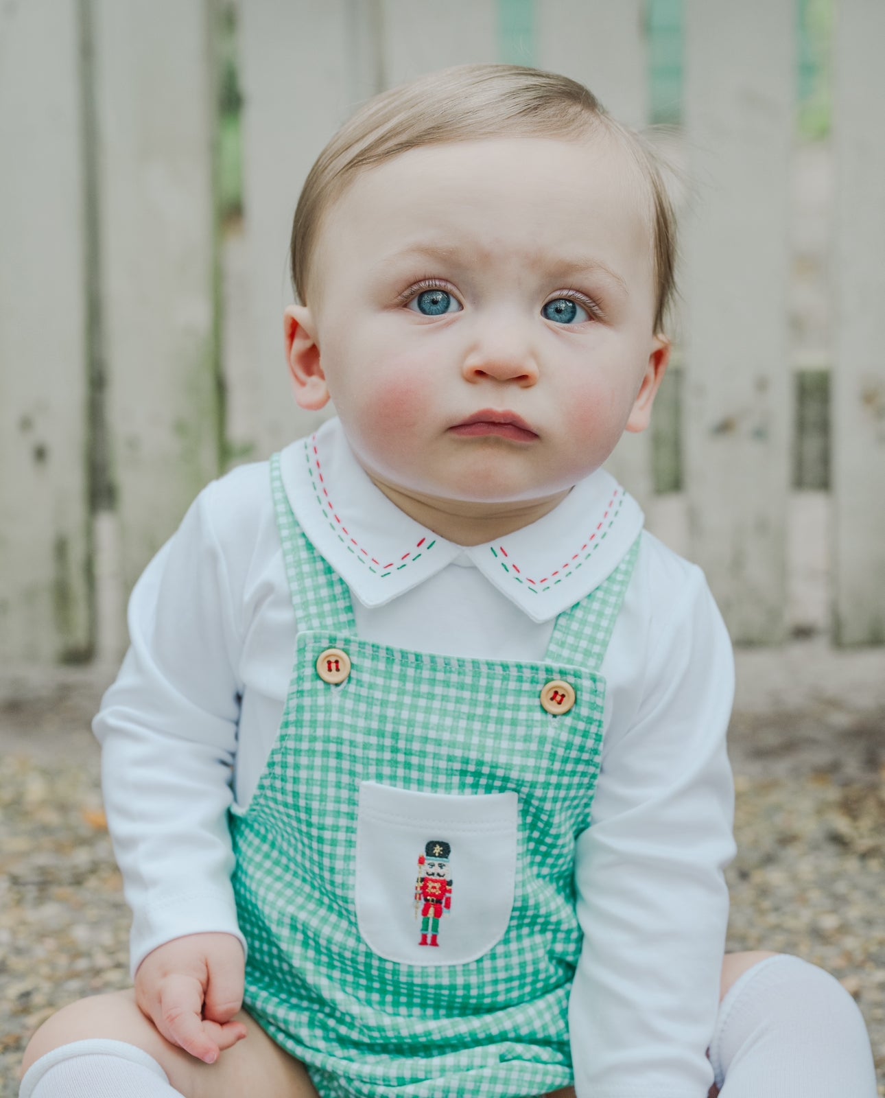 Christmas Nutcracker White long sleeve green romper boy set - Little Threads Inc. Children's Clothing